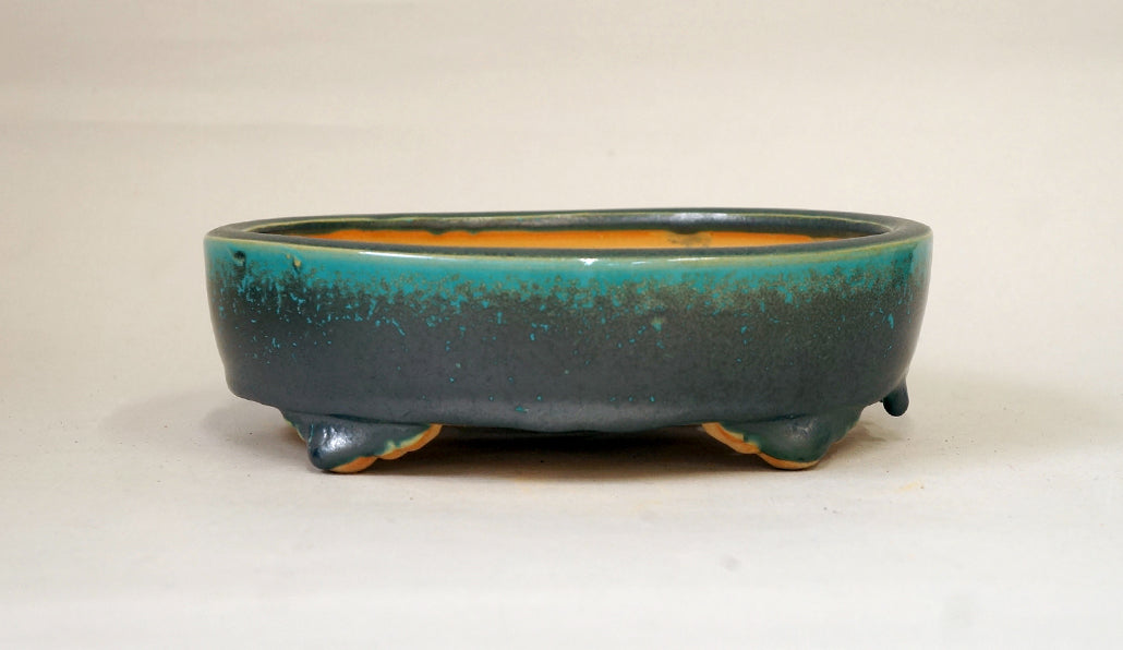 EImei Blue Oribe Oval Bonsai Pot 7.0"(18.4cm) +++Shipping Free