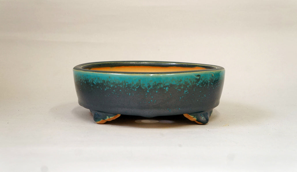 EImei Blue Oribe Oval Bonsai Pot 7.0"(18.4cm) +++Shipping Free