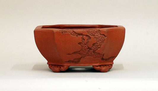 Eimei Worm-Eaten Design Bonsai Pot with Corner Cutting 5.9"(15cm) E396 +++ Shipping Free
