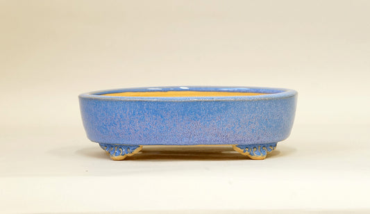 Eimei Oval Bonsai Pot in Blue with Purple crystals 7.4" (19cm) E417 +++Shipping Free