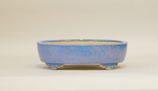 Eimei Oval Bonsai Pot in Blue with Purple crystals 7.4" (19cm) E417 +++Shipping Free