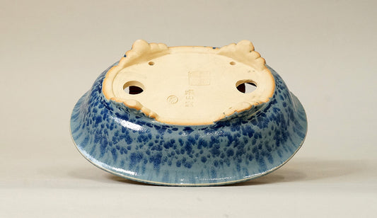 Eimei Oval Bonsai Pot with Rim, Pale Blue Glze 7.2(18.5cm) E546 +++ Shipping Free