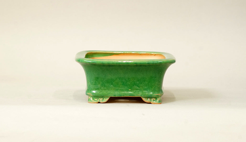 Eimei Rectangle Bonsai Pot in Green glaze 6.6"(17cm) E551 +++ Shipping Free