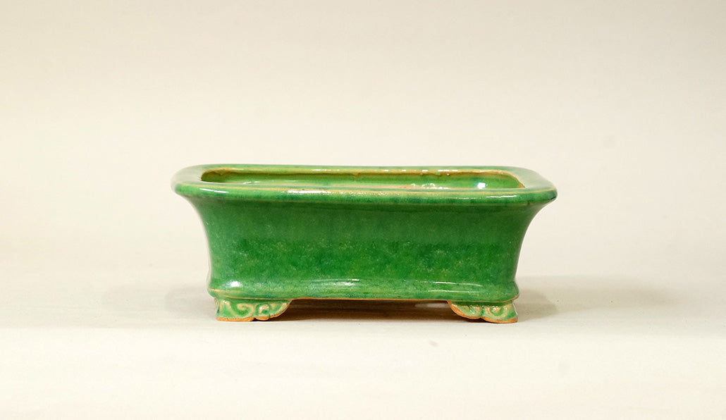 Eimei Rectangle Bonsai Pot in Green glaze 6.6"(17cm) E551 +++ Shipping Free