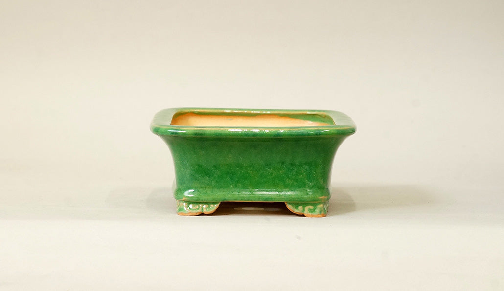 Eimei Rectangle Bonsai Pot in Green glaze 6.6"(17cm) E551 +++ Shipping Free