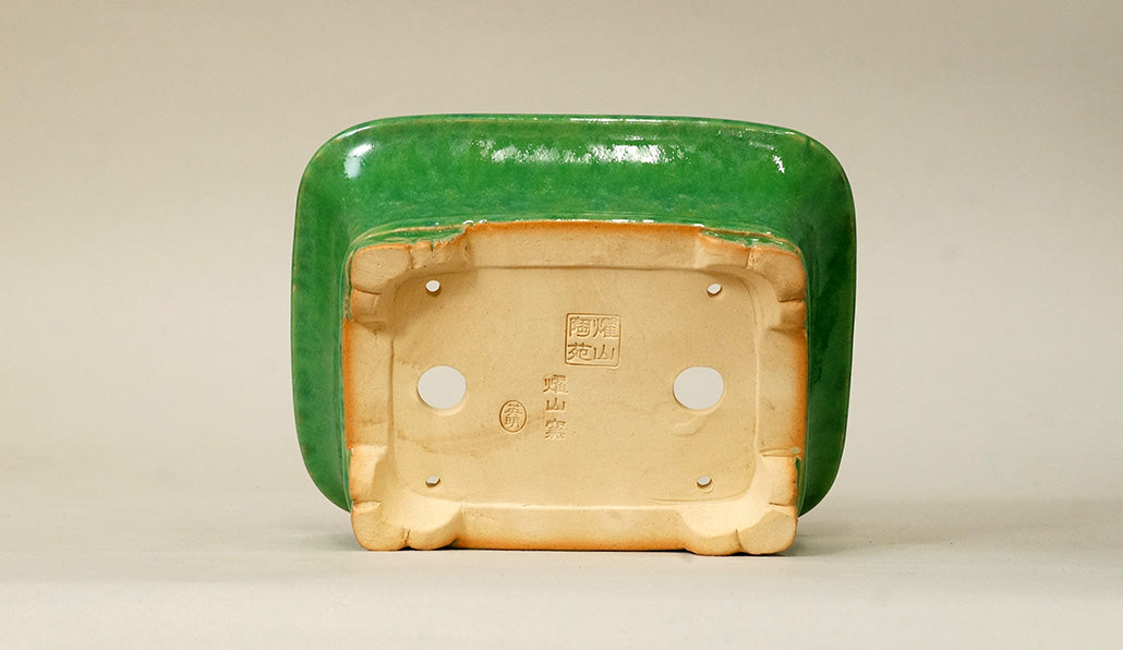 Eimei Rectangle Bonsai Pot in Green glaze 6.6"(17cm) E551 +++ Shipping Free