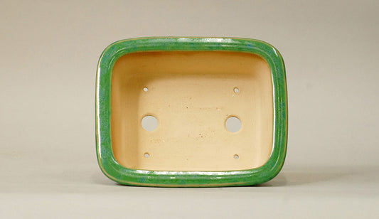 Eimei Rectangle Bonsai Pot in Green glaze 6.6"(17cm) E551 +++ Shipping Free