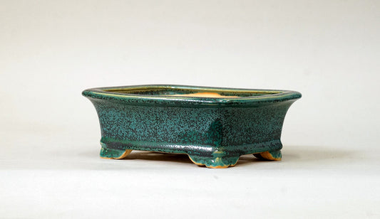 Eimei Rectangle Bonsai Pot in Blue Oribe glaze 6.6"(17cm) E552 +++ Shipping Free