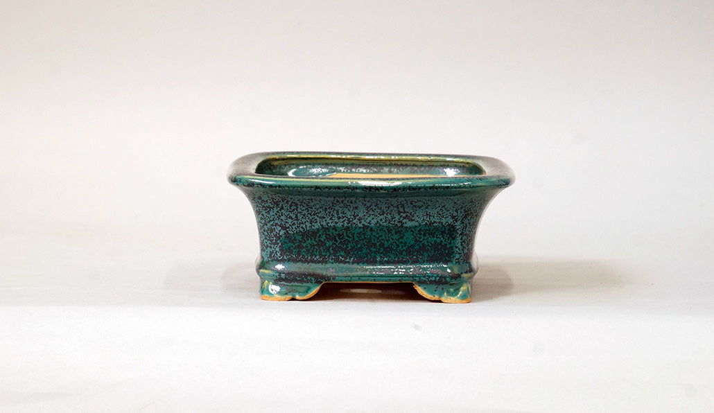 Eimei Rectangle Bonsai Pot in Blue Oribe glaze 6.6"(17cm) E552 +++ Shipping Free