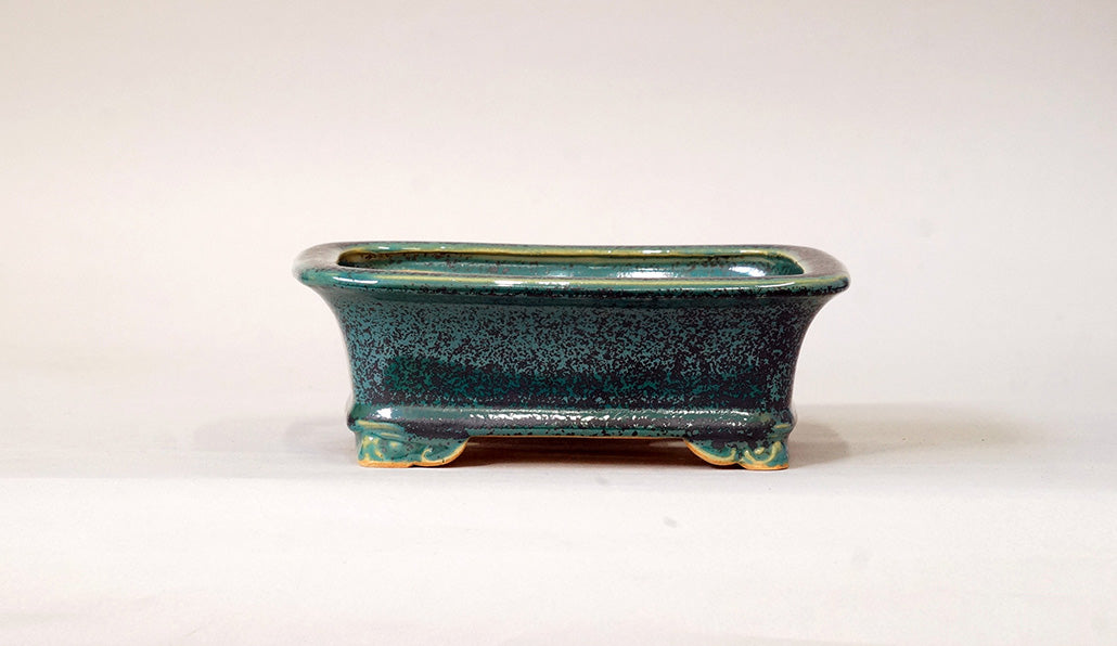 Eimei Rectangle Bonsai Pot in Blue Oribe glaze 6.6"(17cm) E552 +++ Shipping Free