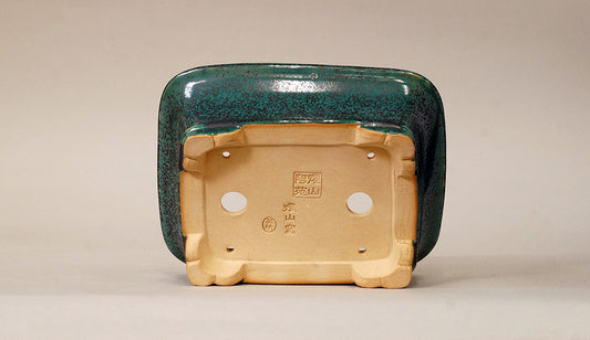 Eimei Rectangle Bonsai Pot in Blue Oribe glaze 6.6"(17cm) E552 +++ Shipping Free