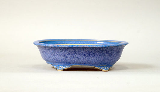 Eimei Oval Bonsai Pot with Rim,  in Purple glaze 7.2"(18.5cm)  E558 +++ Shipping Free