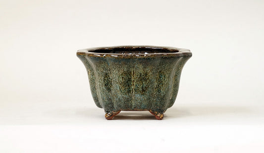 Eimei Flower Shaped Bonsai Pot in Namako Glaze 5"(12.7cm) E560 +++ Shipping Free