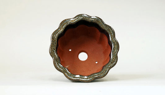 Eimei Flower Shaped Bonsai Pot in Namako Glaze 5"(12.7cm) E560 +++ Shipping Free