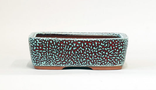 Eimei  Red & Blue Rectangle Kairagi Bonsai Pot 7.4"(19cm) E573 +++ Shipping Free