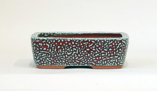 Eimei  Red & Blue Rectangle Kairagi Bonsai Pot 7.4"(19cm) E574 +++ Shipping Free