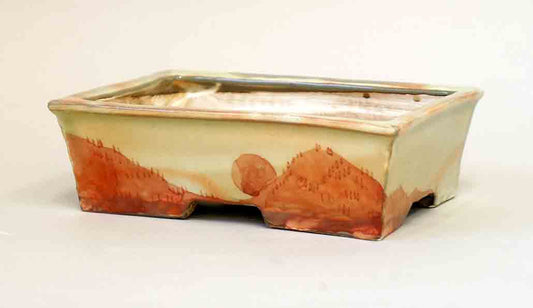 Gassan Rectangle Bonsai Pot with the Red Painting 5.9"(15cm)