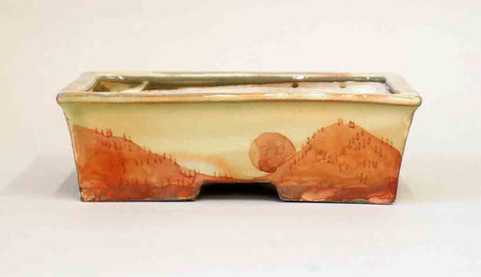 Gassan Rectangle Bonsai Pot with the Red Painting 5.9"(15cm)