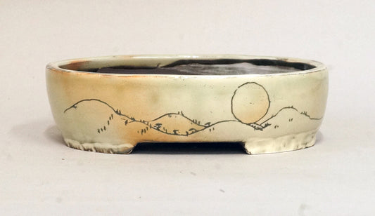 Gassan Oval "Kakiotoshi" Painting  Pot with the Sun 6.4"(16.5cm)+++Shipping Free