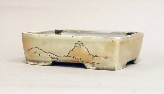 Gassan Rectangle "Kakiotoshi" Painting  Pot 6.1"(15.5cm)+++Shipping Free