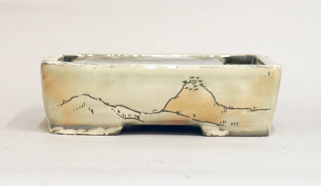 Gassan Rectangle "Kakiotoshi" Painting Pot 6.1"(15.5cm)+++Shipping Free