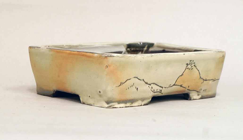Gassan Rectangle "Kakiotoshi" Painting Pot 6.1"(15.5cm)+++Shipping Free