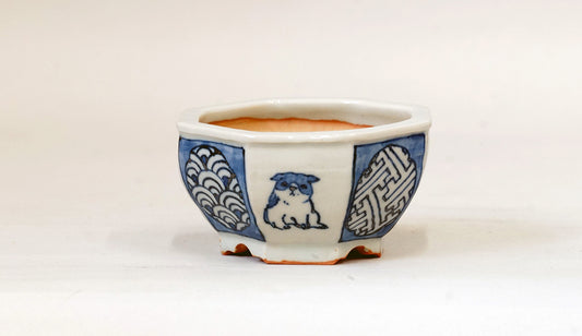 Gassan Octagonal Pot with Hand-Painted 4 Puppies 3.6"(9.2cm) G164 +++ Shipping Free