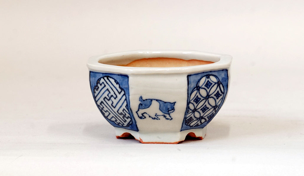 Gassan Octagonal Pot with Hand-Painted 4 Puppies 3.6"(9.2cm) G164 +++ Shipping Free