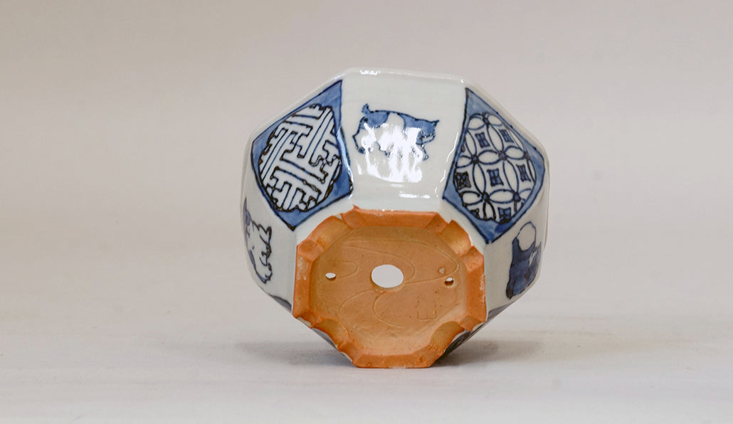 Gassan Octagonal Pot with Hand-Painted 4 Puppies 3.6"(9.2cm) G164 +++ Shipping Free