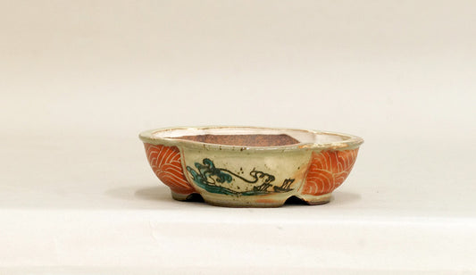 Ship & Waves! Gassan Red Painting Bonsai Pot 4.8"(12.3cm) G167+++ Shipping Free