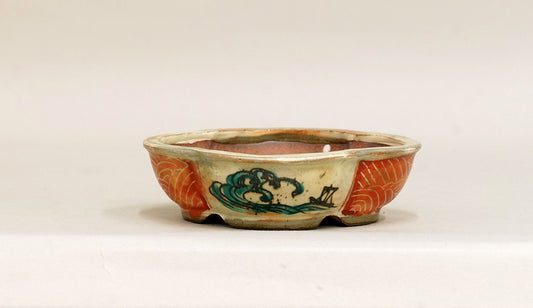 Ship & Waves! Gassan Red Painting Bonsai Pot 4.8"(12.3cm) G167+++ Shipping Free