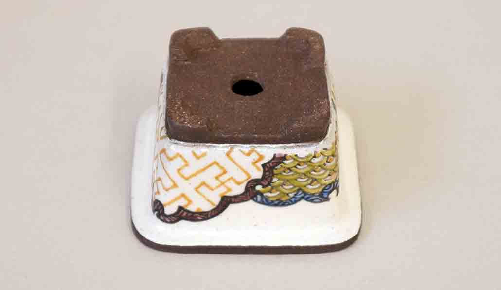 Ikko Square Bonsai Pot with the Painting of Japanese Traditional Pattern 2.6"(6.8cm)