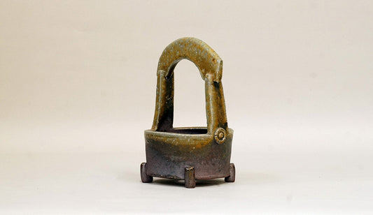 Toji Wood-Fired Bonsai Pot with the Hand Basket Design T023  +++ Shipping Free