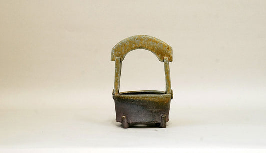 Toji Wood-Fired Bonsai Pot with the Hand Basket Design T023  +++ Shipping Free