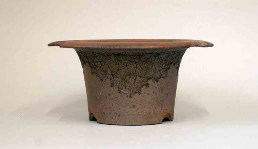 ”CRUST--Flow" Unglazed Bonsai Pot with Wide Rim by BJR 8.8"(22.5cm)