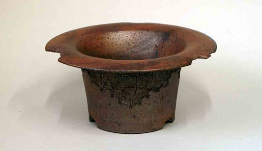 ”CRUST--Flow" Unglazed Bonsai Pot with Wide Rim by BJR 8.8"(22.5cm)