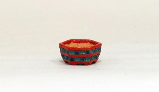 Kei Hexagonal Mame Bonsai Pot with Red & Blue pattern 1.4"(3.8cm) K015 +++Shipping Free