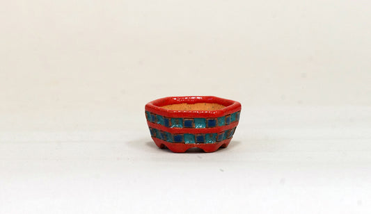 Kei Hexagonal Mame Bonsai Pot with Red & Blue pattern 1.4"(3.8cm) K015 +++Shipping Free