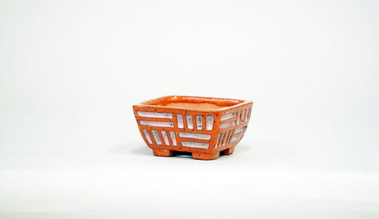 Kei Square Bonsai Pot with Geometric incised pattern 2.5"(6.3cm) K021 +++Shipping Free