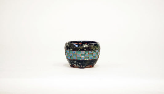 Kei Namako Glazed Bonsai Pot with Checkered pattern 1.9"(4.9cm) K026 +++Shipping Free