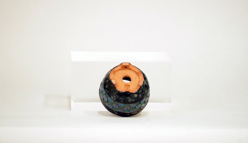 Kei Namako Glazed Bonsai Pot with Checkered pattern 1.9"(4.9cm) K026 +++Shipping Free