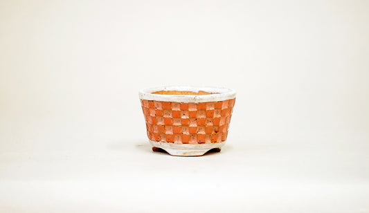 Kei Pink Glazed Bonsai Pot with Checkered pattern 2.1"(5.4cm) K027 +++Shipping Free
