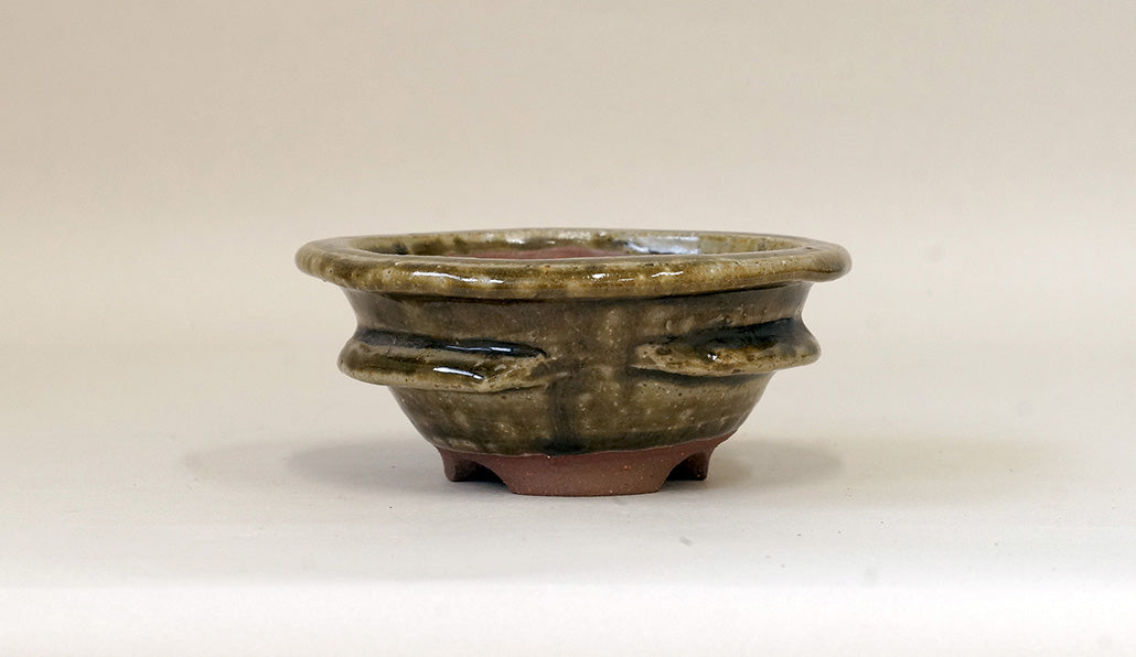 Toji Wood-Fired Bonsai Pot in Green Glaze 4.9"(12.5cm) T025 +++ Shipping Free