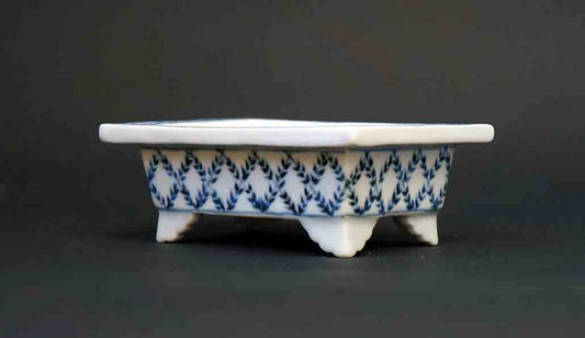 Rectangle Pot with the Painting of Grass Pattern, Wide Brim by Yuka 4.8"(12.3cm)