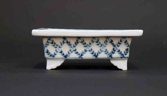 Rectangle Pot with the Painting of Grass Pattern, Wide Brim by Yuka 4.8"(12.3cm)