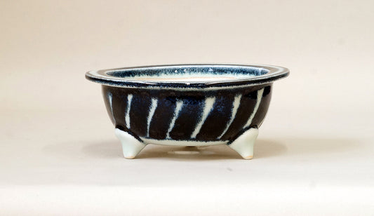 Shallow Round Painting Bonsai Pot by Yuka Y033 +++ Shipping Free