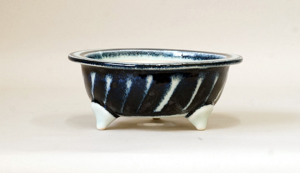 Shallow Round Painting Bonsai Pot by Yuka Y033 +++ Shipping Free