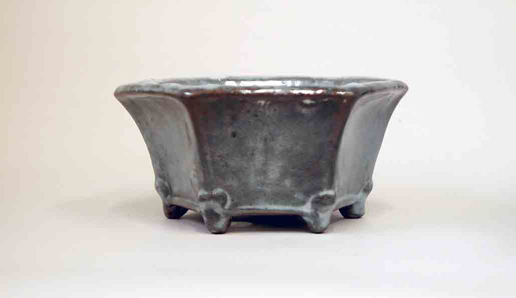 Gray and White Glaze! Shuuhou Hexagonal Bonsai Pot ++++ Shipping Free