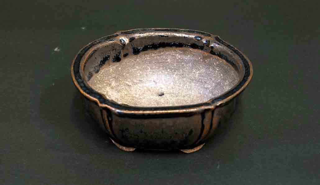 Metallic Feel! Tenmoku Glazed Oval Bonsai Pot by Shuuhou +++Shipping Free