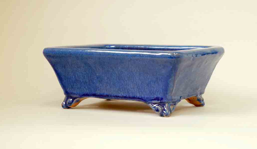 Shuuhou Blue Glazed Rectangle Bonsai Pot 8.2"(21cm)